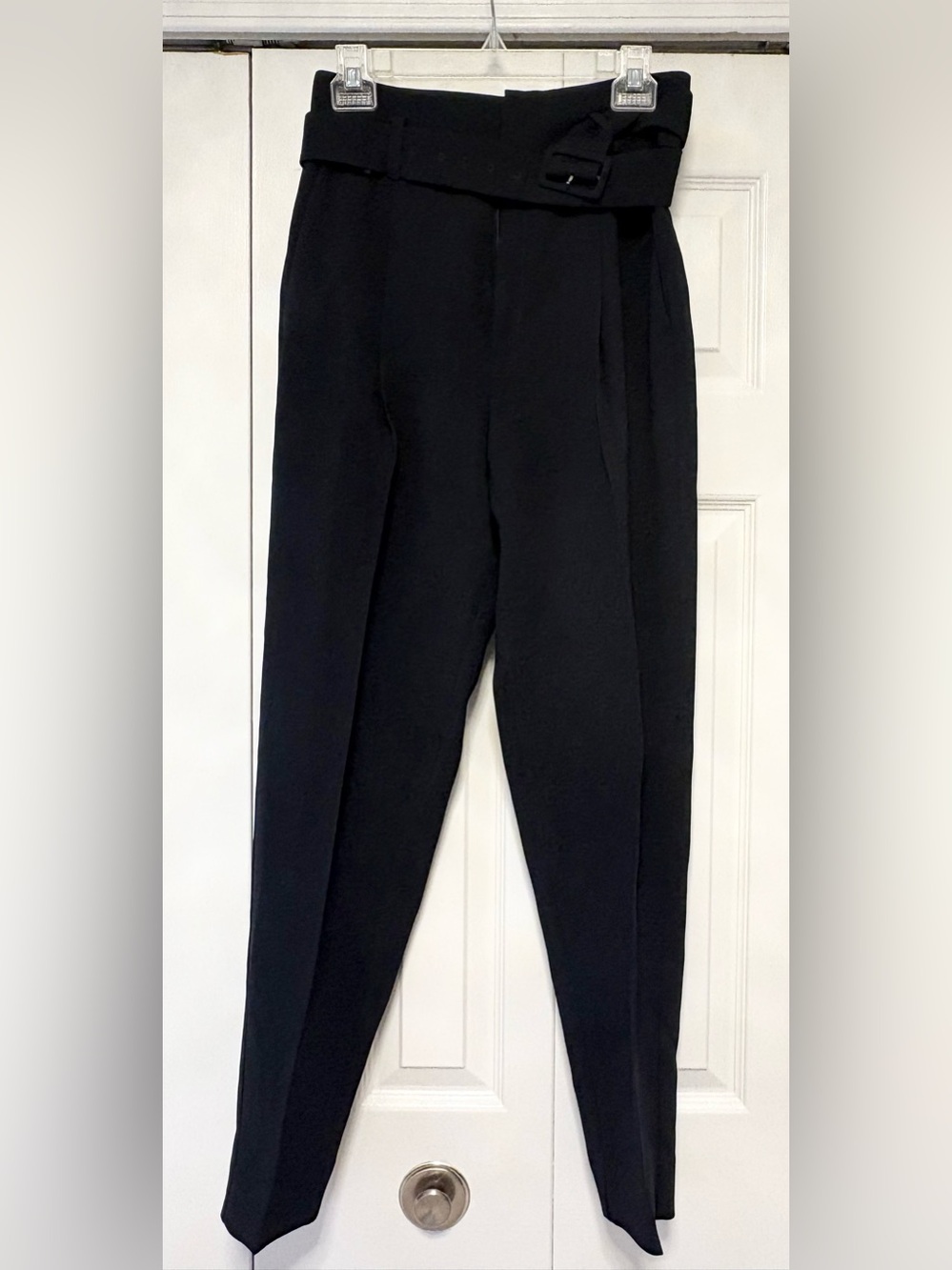 Mango Black High-Rise Tapered Dress Pants with Belted Waist